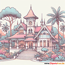 Villa auf einer tropischen Insel Clipart - Bilder Immobilien
