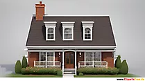 House with garden with white windows 3D illustration, picture, clipart