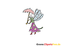 Fliege mit Regenschirm Comic, Cartoon, Clipart, Bild, Zeichnung, Illustration gratis
