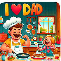 Glückwunsch zum Vatertag Vater und Tochter machen Frühstück