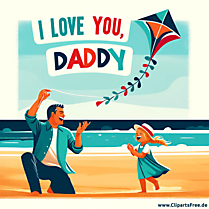 父亲节复古风格明信片 — 父亲和女儿在海滩上