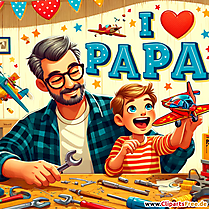 Vater und Sohn basteln in der Werkstatt Bild zum Vatertag