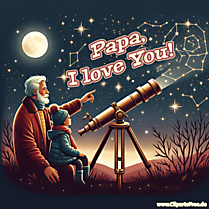 Father and son look at starry sky - greeting card for Father's Day