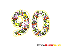 Glückwunschkarte 90 Jahre Jubiläum Clipart, Bild, eCard, Grafik