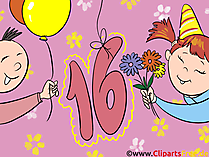 Zum Geburtstag 16 Jahre Glückwunschkarte, eCard, Clipart, Vorlage Geburtstagseinladung