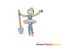 Ballerine mit Spaten Karikatur, Cartoon, Clipart