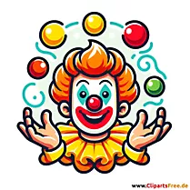 Il clown si destreggia tra le clipart delle palle per il carnevale
