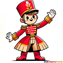 Момче от духовия оркестър в изображение на червен костюм за карнавал