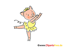 Schwein als Ballerina Cartoon, Clipart, Bild, Illustration