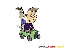 Junge fährt Kinderauto Clipart, Bild, Illustration