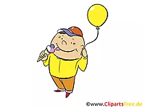 Junge isst Eis und spazirt mit Luftballon Bild, Clipart, Illustration