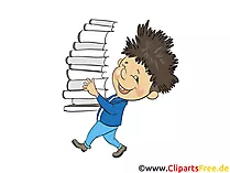 Junge mit vielen Büchern Clipart, Bild, Illustration
