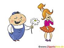 Junge schenkt Blume einem Mädchen Cartoon, Clipart, Bild, Illustration