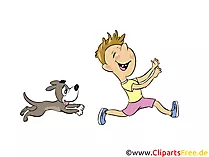 Kind läuft weg vom Hund Clipart, Bild, Illustration