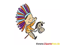 Kind spielt Indianer mit Pferdkopf Bild, Clipart, Illustration