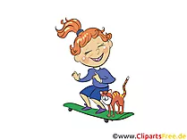 Mädchen fährt Skateboard Bild, Clipart, Illustration