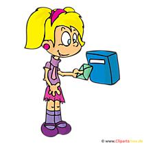 Mädchen wirft ein Brief in Briefkasten Clipart, Bild, Cartoon