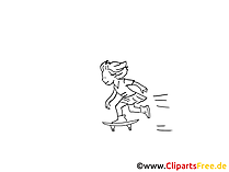 Skateboard Zeichnung schwarz-weiss, Bild, Clipart, Comic, Cartoon