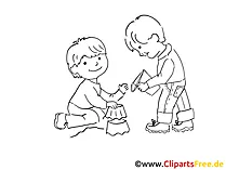 Bauen aus dem Sand Zeichnung, Bild schwarz-weiss, Clipart, Comic, Cartoon kostenlos