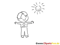 Draussen spielen mit Kindern Zeichnung, Bild schwarz-weiss, Clipart, Comic, Cartoon kostenlos