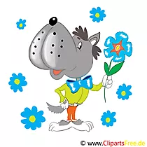 Freeclipart Wolf mit Blume lustig