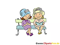 Freundinnen an der Bank im Park Bild, Clipart, Cartoon, Grafik, Comic gratis