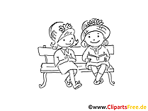 Freundinnen im Park Zeichnung, Bild schwarz-weiss, Clipart, Comic, Cartoon kostenlos