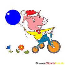 Kids Clipart - Pig on Bicycle Kids Clipart - Pig on Bicycle