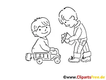 Kinder im Kindergarten Zeichnung, Bild schwarz-weiss, Clipart, Comic, Cartoon kostenlos
