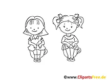 Kinder sitzen auf Toepfchen Zeichnung, Bild schwarz-weiss, Clipart, Comic, Cartoon kostenlos
