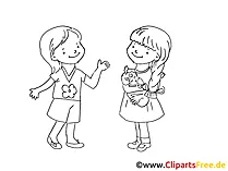 Kinder sprchen Zeichnung, Bild schwarz-weiss, Clipart, Comic, Cartoon kostenlos