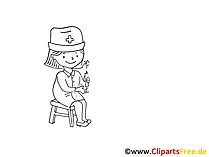 Krankenschweester spielen im Kindergarten Zeichnung, Bild schwarz-weiss, Clipart, Comic, Cartoon kostenlos
