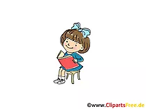 Mädchen liest ein Lernbuch Bild, Clipart, Cartoon, Grafik, Comic gratis