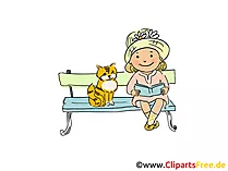 Mädchen sitzt auf der Bank und liest ein Buch Bild, Clipart, Cartoon