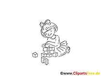 Spielen mit Bausteinen Zeichnung, Bild schwarz-weiss, Clipart, Comic, Cartoon kostenlos