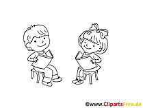 Vorlesen im Kindergarten Zeichnung, Bild schwarz-weiss, Clipart, Comic, Cartoon kostenlos