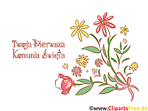 Blumen gezeichnet Clipart, Bild, Illustration - Glückwünsche zur Kommunion auf Polnisch