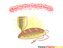 Brot und Wein Clipart, Bild, Illustration - Glückwunsch zur Kommunion auf Polnisch
