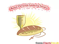 Brot und Wein Clipart, Bild, Illustration - Glückwunsch zur Kommunion auf Polnisch