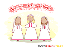 Drei Mädchen in weißen Kleider Clipart, Bild, Illustration - Glückwunsch zur Kommunion auf Polnisch