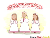 Drei Mädchen in weißen Kleider Clipart, Bild, Illustration - Glückwunsch zur Kommunion auf Polnisch