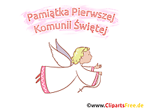 Engel im Himmel Clipart, Bild, Illustration - Glückwünsche zur Kommunion auf Polnisch