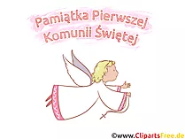 Engel im Himmel Clipart, Bild, Illustration - Glückwünsche zur Kommunion auf Polnisch