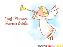 Engel mit Trompete Illustration, Cartoon, Comic, Zeichnung auf Polnisch