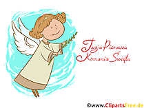 Engelchen Comic, Cartoon, Zeichnung - Grüße zur Kommunion auf Polnisch