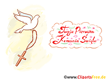 Fliegende Taube Clipart, Bild, Illustration - Glückwünsche zur Kommunion auf Polnisch
