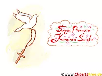 Fliegende Taube Clipart, Bild, Illustration - Glückwünsche zur Kommunion auf Polnisch