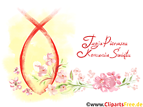 Glückwunschkarte mit Blumenranken zur Kommunion auf Polnisch