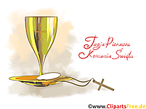Goldener Kelch Clipart, Bild, Illustration - e-Cards zur Kommunion auf Polnisch