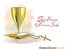 Goldener Kelch Clipart, Bild, Illustration - e-Cards zur Kommunion auf Polnisch